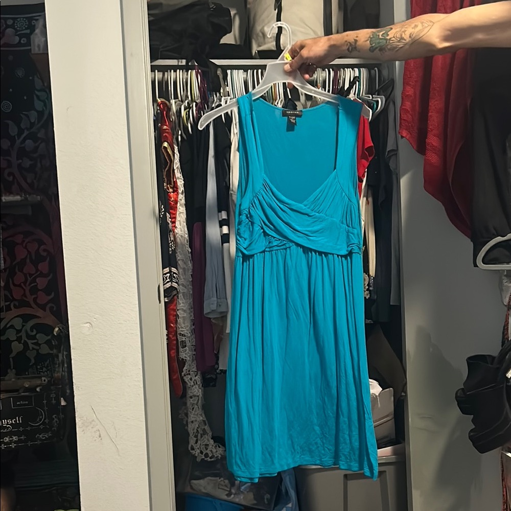 Spense Blue Ruched Scoop Neck Sundress